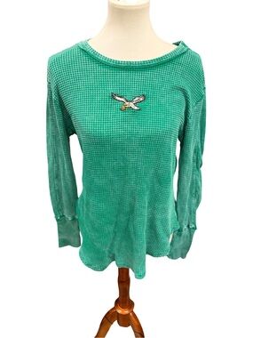 Women's Green Waffle Knit Long Sleeve Top -Philadelphia Eagles